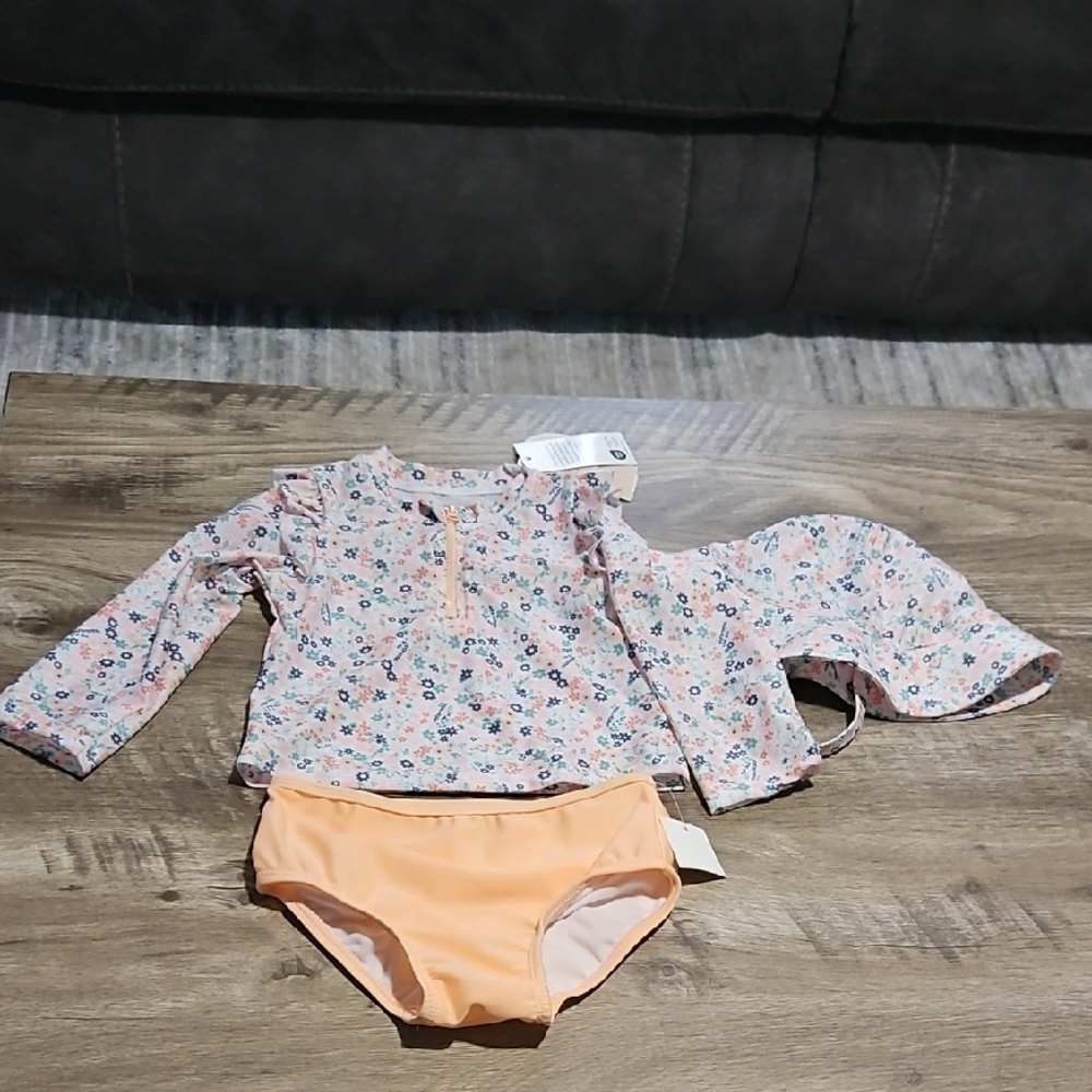 First Impressions Pink and Orange Rashguard Swim Set